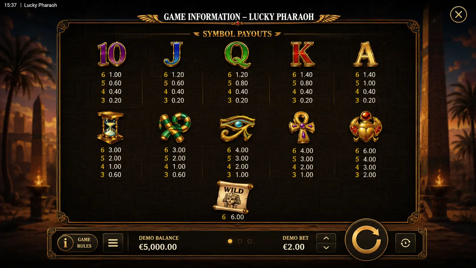 Lucky Pharaoh Auszahlungstabelle – Symbole und Gewinne